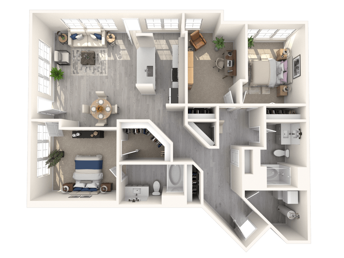 Floor plan for 3 beds, 2 baths, 1484 sqft